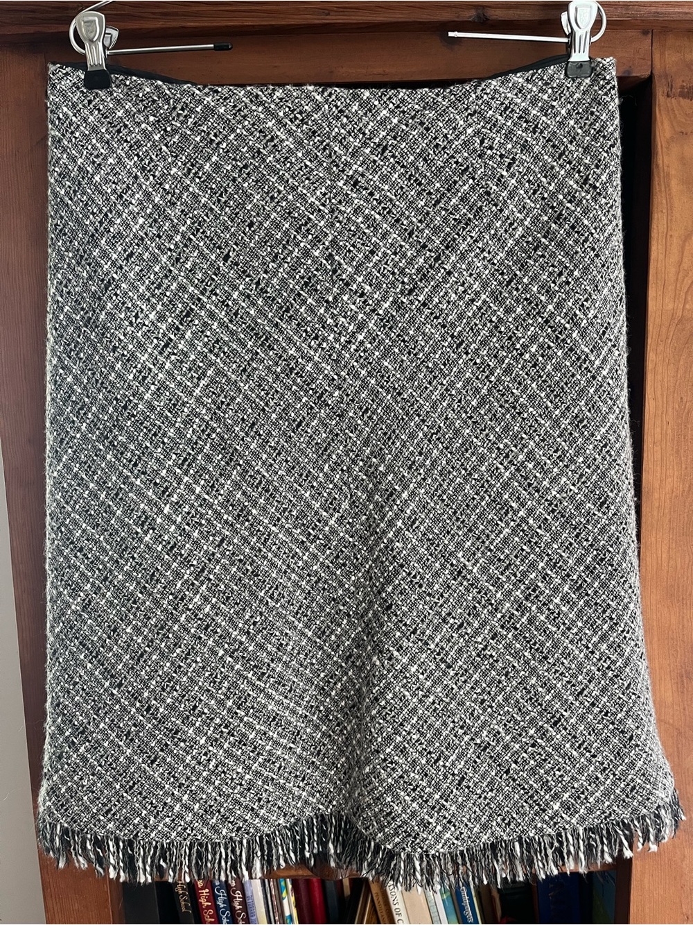 Apostrophe Black and White Tweed A-Line Wool Blend Midi Skirt Office Academia